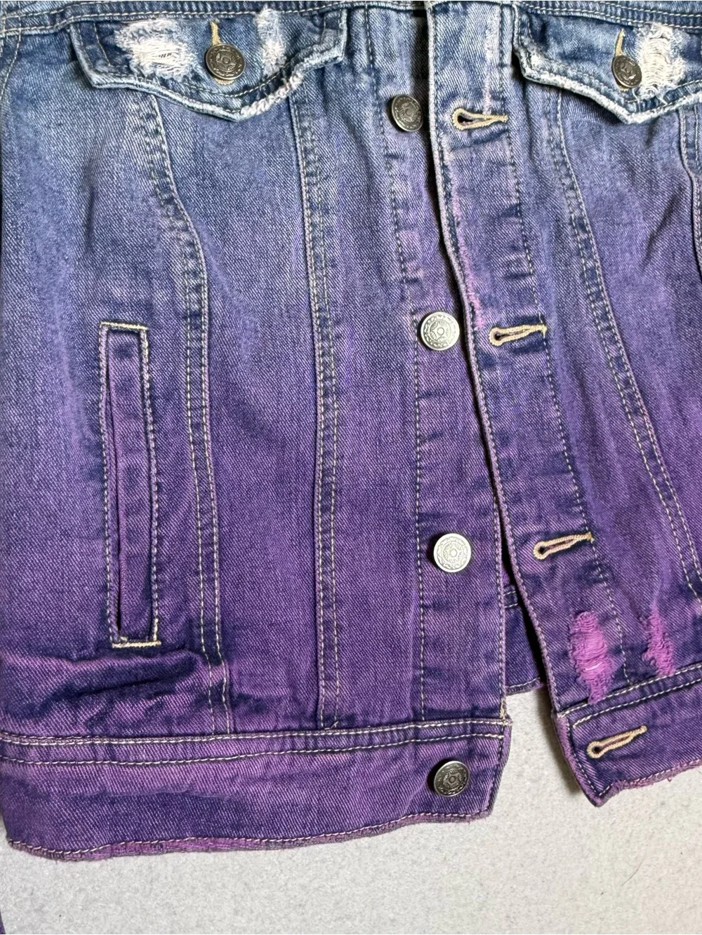 Free People 4 Jacket Embroidered Mermaid Muerta  Denim Purple Ombre Cropped Jean - Picture 3 of 10